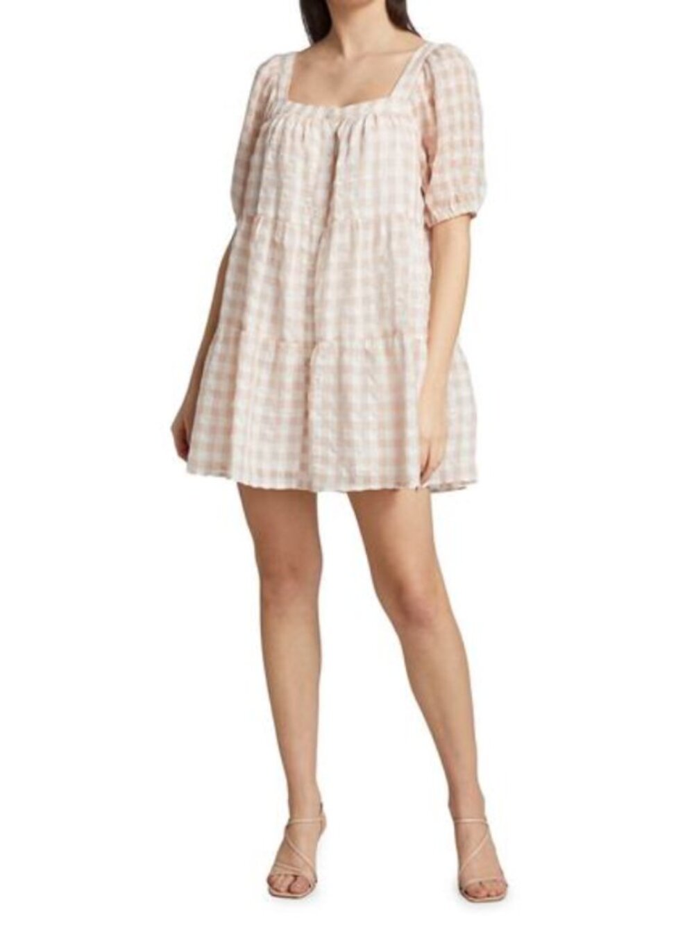 En Saison Gingham Babydoll Dress Medium Pink White Cottagecore Boho Tiered